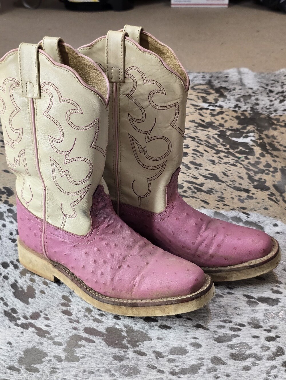 Pink Ostrich Foot Cowboy Boots with Cream Interior